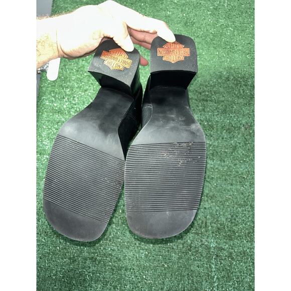 Harley Davidson Size 10 Black Leather Flame Boots Heels Double Zipper - Picture 9 of 11